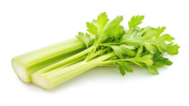 A fresh crisp celery stalk with its pale green color and crunchy texture, Each celery&rsquo;s vibrant color and subtle imperfections captured with precision