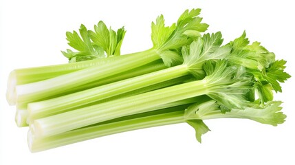 A fresh crisp celery stalk with its pale green color and crunchy texture, Each celery&rsquo;s vibrant color and subtle imperfections captured with precision