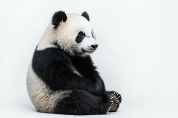 Cute Panda Cub Sitting on White Background.