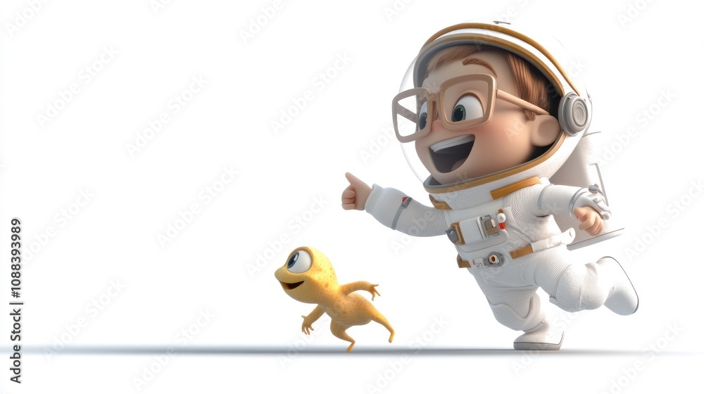 Poster a smiling girl in a lab coat holds a ruler, suggesting a playful exploration of science.