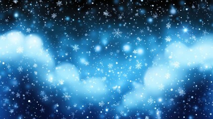 A charming winter backdrop filled with delicate snowflakes gently falling against a deep blue night sky. Perfect for enhancing seasonal greetings and promoting holiday themes in various designs