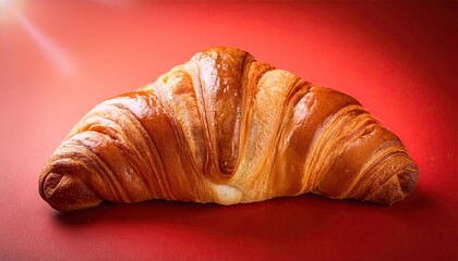 Croissant isolated on red background