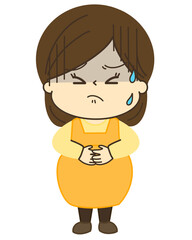 お腹が痛くて冷や汗がでている妊婦さんのイラスト
