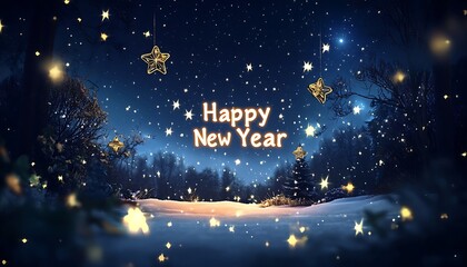 Naklejka premium An enchanting winter night scene with twinkling stars and 