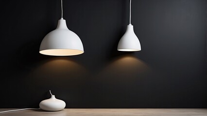  hanging white lamp on a dark background and wall-