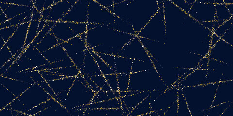 Bright vector illustration of magic sparkling shiny particles and lines on dark background. Vector illustration. Golden glitter.
