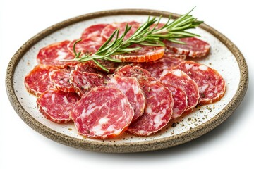 Fototapeta premium Sliced Salami with Rosemary and Peppercorns.