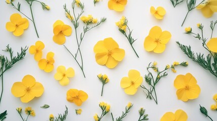 Pretty yellow flowers on white. Perfect for spring, summer, or floral themes; adds brightness and cheer.