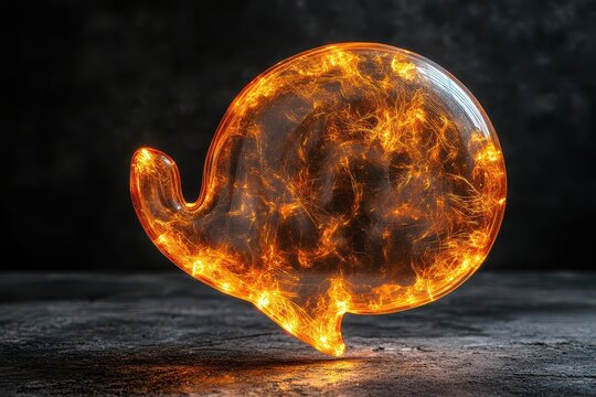 Glowing Speech Bubble With Fire Inside.