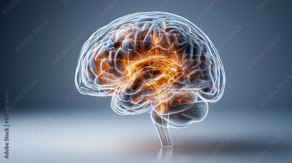 Poster close up of human brain with glowing neural connections, showcasing complexity and beauty
