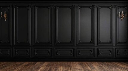 Fototapeta premium Realistic Vintage Victorian Style Wall with Wooden Plank Decor Hanging in Elegant Museum Office Gallery House.