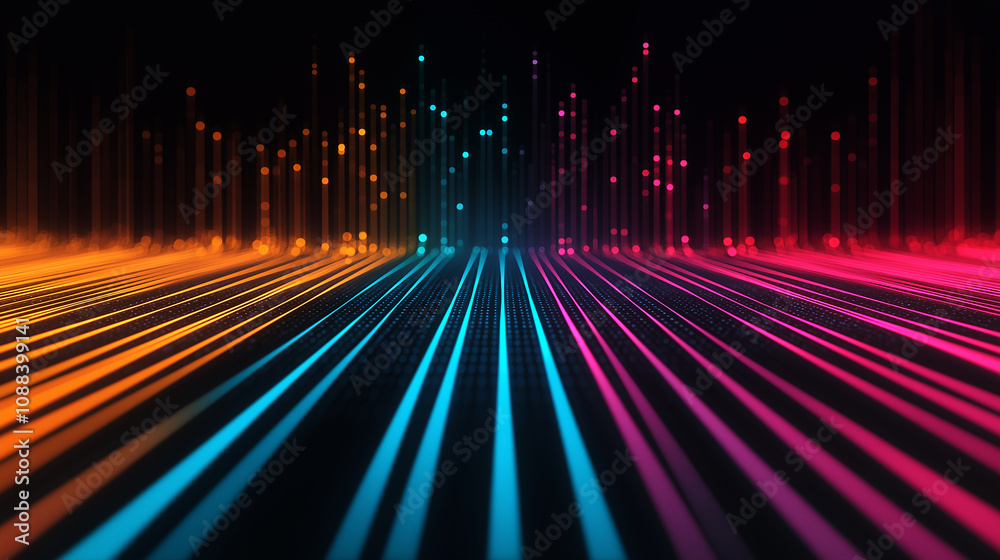 Aufkleber Vibrant digital lines create dynamic visual effect in neon colors