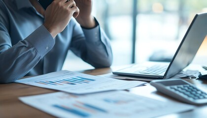 Professional man analyzing data on documents.