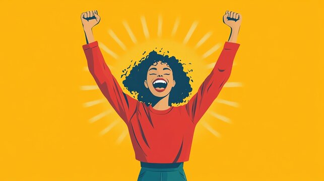 Joyful woman celebrating success and happiness.