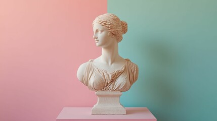 Classical Female Bust Against Pastel Background