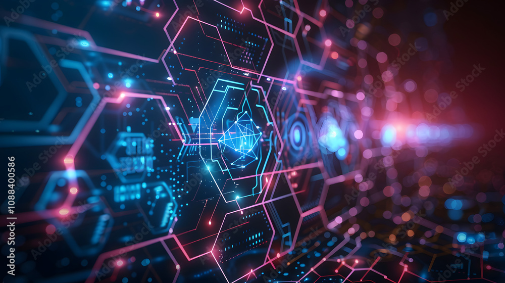 Aufkleber vector illustrations of futuristic display for horizontal layout showcase with optic hexagon network