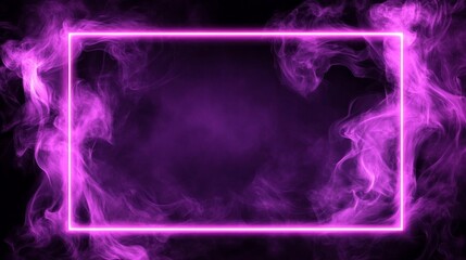 Fototapeta premium Glowing Purple Neon Toxic Smoke and Lightning on Transparent Background - Modern Rectangular Border Design Element