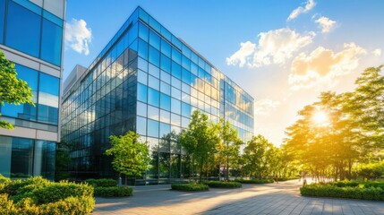 Obraz premium steel and glass office building in an urban area, architectural design, vibrant reflections