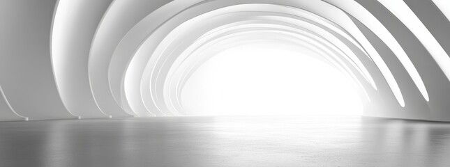 Obraz premium Modern 3D illustration of a futuristic white circular building design with geometric wallpaper integration.