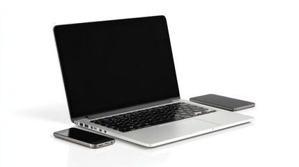 Laptop and mobile phone for work on the go white background