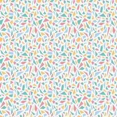 図形がランダムに散らばったカラフルなパターン背景イラスト