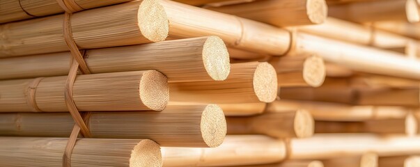 A close-up image of neatly arranged wooden rods, showcasing their smooth texture and natural grain.