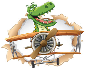 Crocodile Pilot in Vintage Airplane © blueringmedia
