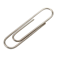 A silver paperclip, twisted slightly, isolated on a  transparent background