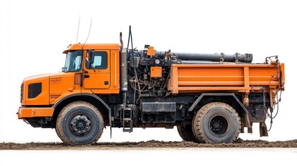 Obraz premium Big Rock and Soil Drilling Truck White Background