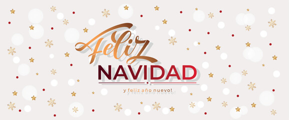 Feliz Navidad spanish Merry Christmas Modern calligraphy lettering on sticker for season greetings. Vector background