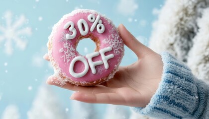 Winter Sale Pink Donut with 30% Off Text