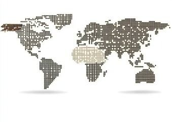 Obraz premium Abstract World Map Design with Dotted Patterns Representing Global Regions and Continents in Soft Earthy Tones for Creative Projects and Educational Uses
