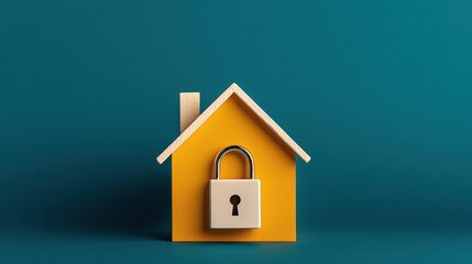 Digital lock securing house model home product photography minimalist environment close-up view safety concept