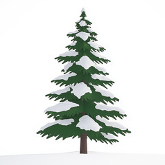 Fototapeta premium Illustration of a snow-covered pine tree resembling a classic Christmas tree, set against a white backdrop. For festive themes and winter landscapes.