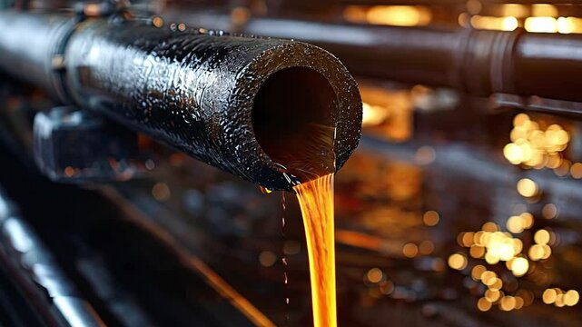 Crude Oil Flowing Through Pipeline 