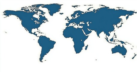 Detailed World Map with Blue Continents on White Background Ideal for Educational and Informational Purposes in Geography and Travel Related Content