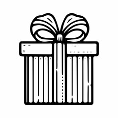gift box with ribbon, black and white illustration