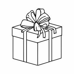 gift box with ribbon, black and white illustration