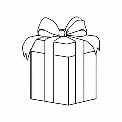 gift box with ribbon, black and white illustration