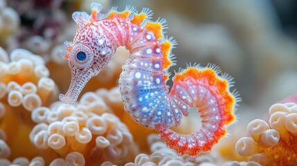 Obraz premium Colorful Seahorse in Coral Reef