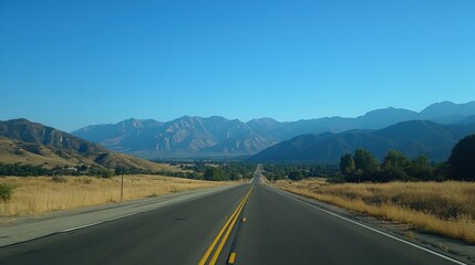 Naklejka premium Road trip through a scenic route with mountains in the distance