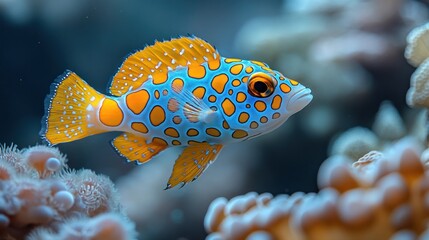 Obraz premium A vibrant orange and blue fish swims in the coral reef