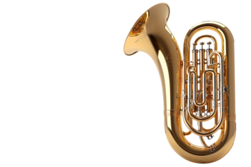 Brass wind instrument tuba isolated on clear white background in high definition
