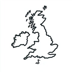 Outline of the United Kingdom Contouring the Landmass of England, Scotland, Wales, and Northern Ireland in a Minimalist Style on a White Background