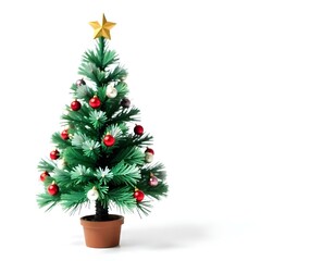 Christmas, tree, artificial, small, ornaments, mini, holiday, festive, decoration, isolated, background, white, seasonal, celebration, winter, miniature, decor, cheerful, traditional, cozy, joyful