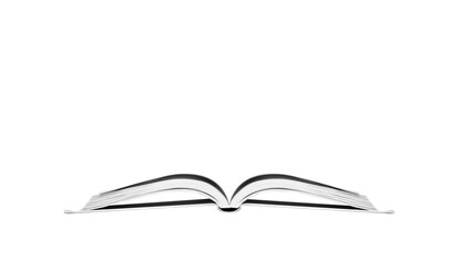 Open book placed flat on a clean white background, pages slightly fanned out. Minimalist and clean design concept. Ideal for templates or layouts