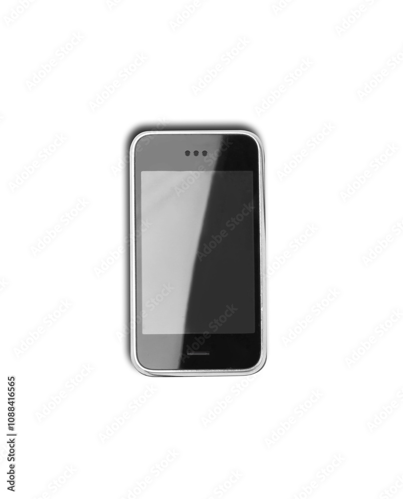 Poster Modern smartphone with touchscreen and buttons, isolated on a white background. Ideal template for design, technology, or communication concepts
