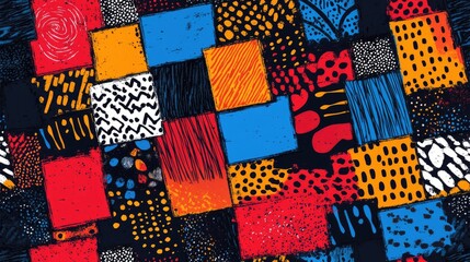 Bright abstract ethnic pattern featuring geometric patchwork design festive artistic abstraction for vibrant home decor or textile applications