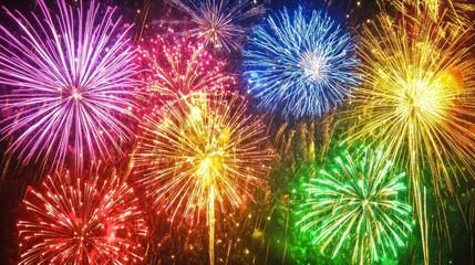 Colorful fireworks exploding in the night sky to celebrate the New Year.