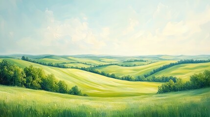 Obraz premium Serene Rolling Green Hills Under a Summer Sky